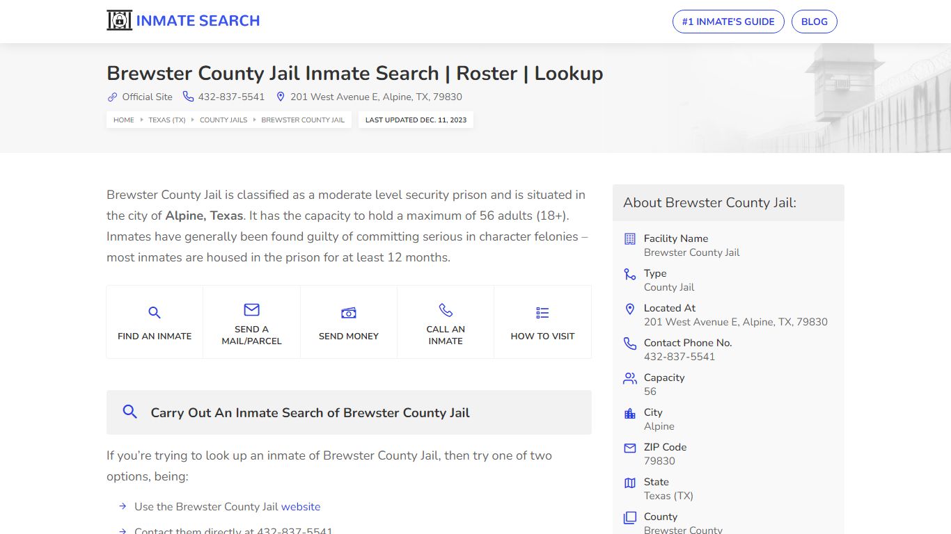 Brewster County Jail Inmate Search | Roster | Lookup